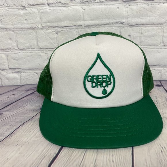 Vintage Hat Cap Snapback Green White Trucker Mesh Patch Green Drop Embroidered - Picture 5 of 8